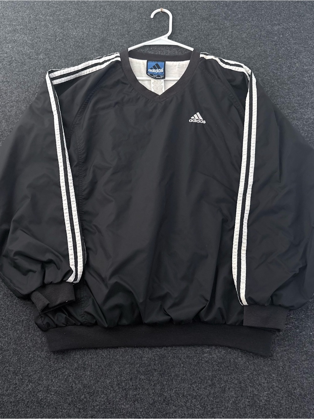 Vintage Adidas Windbreaker Jacket Mens L Black Pullover Striped 90s Streetwear
